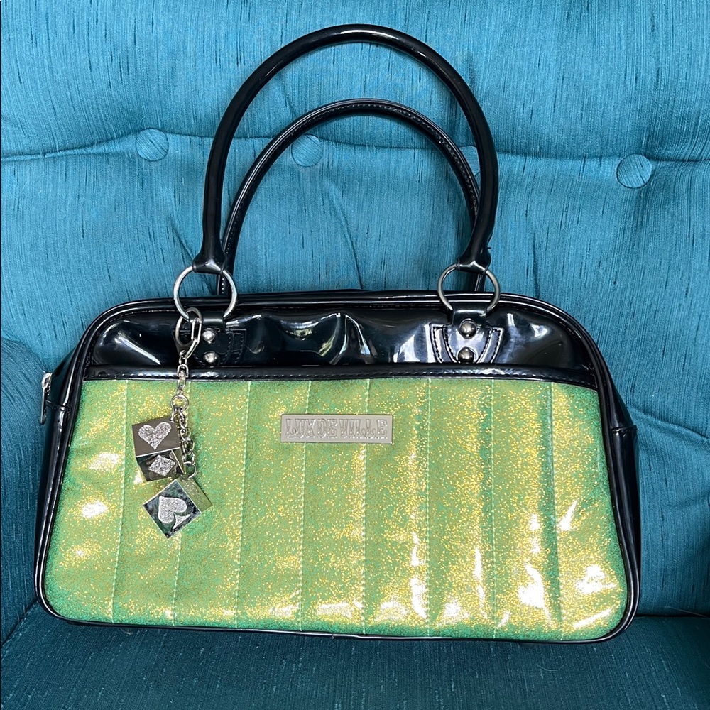 Lux de Ville Glittery Green and Black Bag